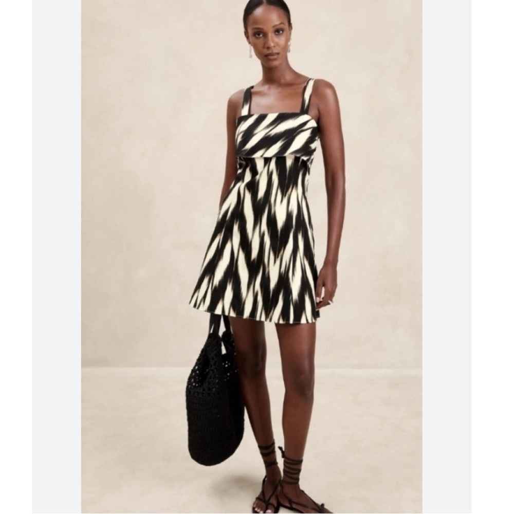 NWT Banana Republic Women’s Linen Blend Black Cream Ikat Tank Resort Dress SZ 10